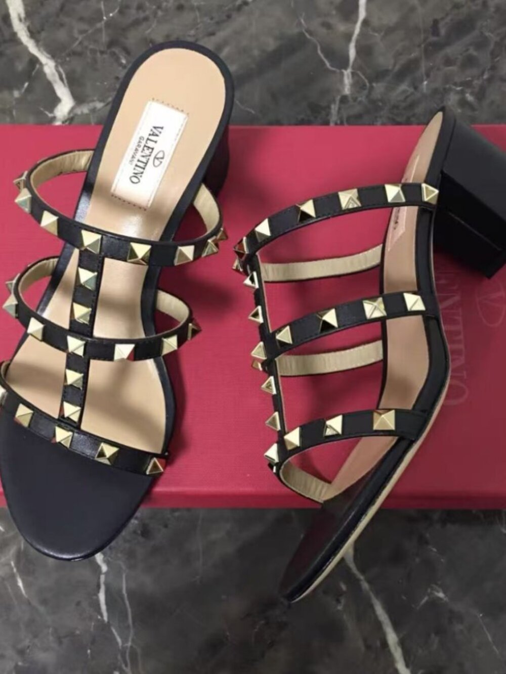 Valentino Garavani Gold Rockstud Cage Mule Low Heel Sandals - Picture 4 of 9